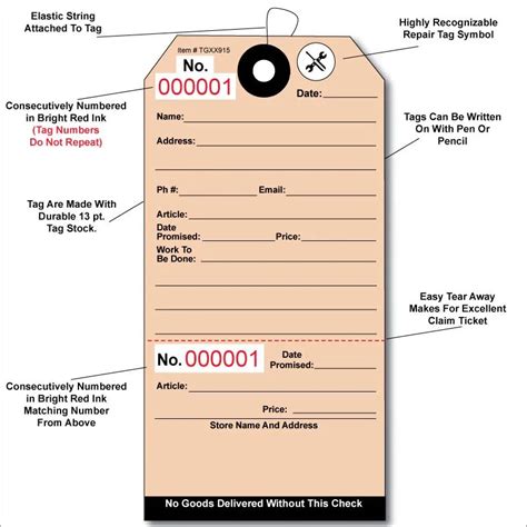 Repair Tags With Elastic String Attached And Numbering Ams Printing