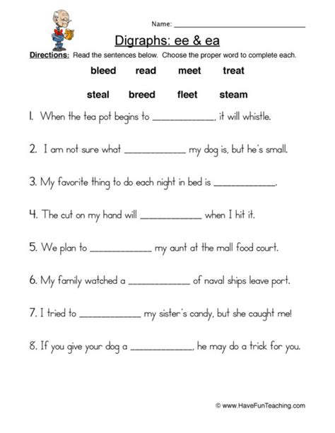 Ee Ea Digraphs Word Bank Worksheet Have Fun Teaching