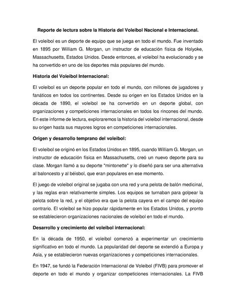 Tarea 1 Reporte De Lectura Sobre La Historia Del Voleibol Nacional E