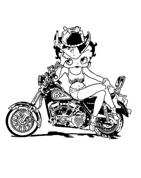 Omaľovánky Betty Boop na motorke k vytlačeniu a online