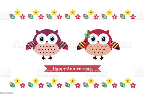 Lucu Burung Hantu Pasangan Happy Anniversary Kartu Vektor Ilustrasi