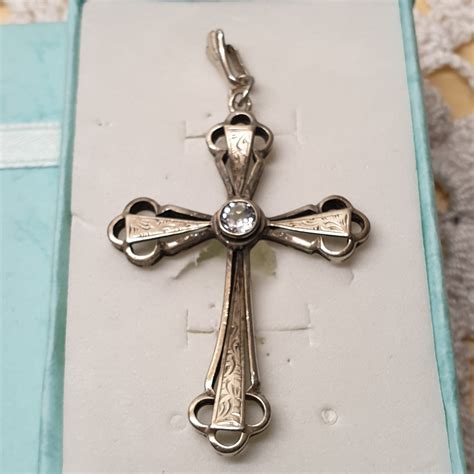 Jugendstil Shabby Vintage Anhänger Kreuz Silber 835 Aquamarin Elegant Selten Rar Kunstvoll