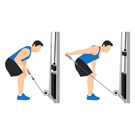 Man Doing Cable Tricep Kickbacks Exercise Flat Vector Illustration