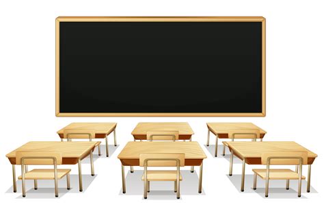 School Classroom with Blackboard and Desks PNG Clipart