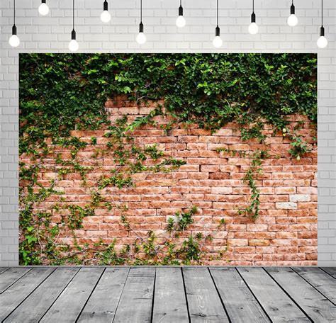 BELECO 9x6ft Fabric Red Brick Wall With Leaves Backdrop Nature Green