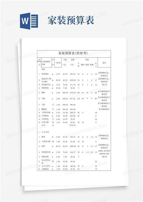 家装预算表格参考版word模板下载编号lwmwmgjv熊猫办公