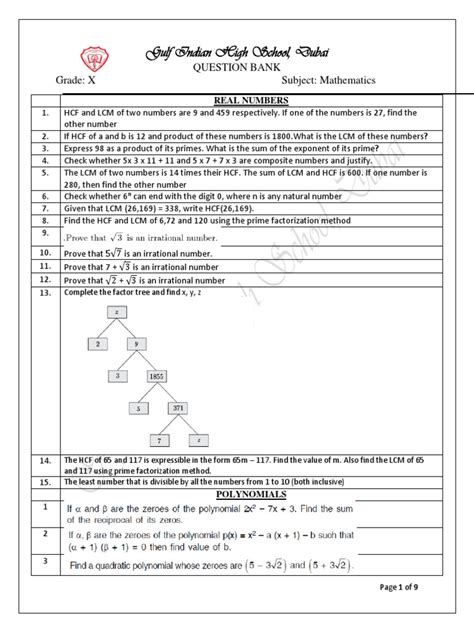 Maths Periodic Test 1 Revision Worksheet 2023 2024 Pdf