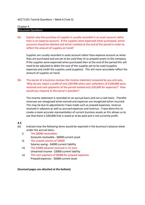 Acct 1101 Tutorial 6 ACCT1101 Tutorial Questions Week 6 Tute 5