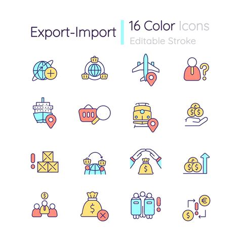 Set Of Rgb Color Icons For Export And Import Business Vector Linear