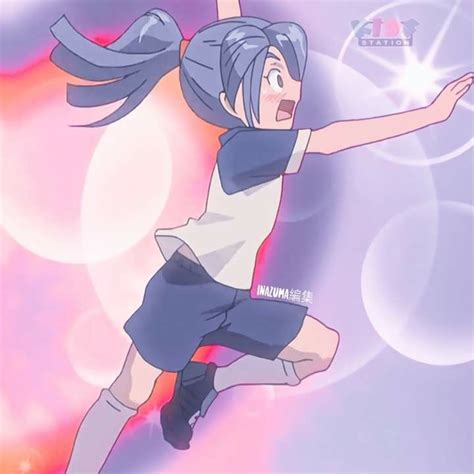 An Anime Character Is Flying Through The Air With Her Arms Out And One