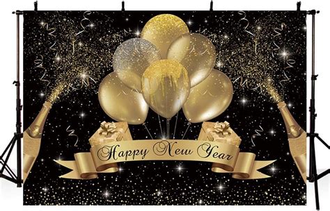 MEHOFOND 7x5ft Happy New Year Backdrop Black And Gold Carnival Party