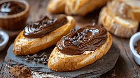 Baguette With Chocolate Cream Background Baguette Bread Breakfast