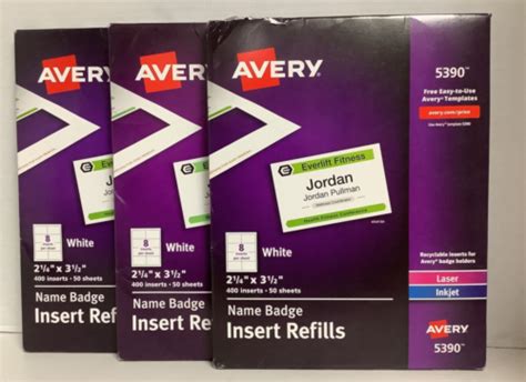 Packs Avery Name Badge Insert Refills X In Each