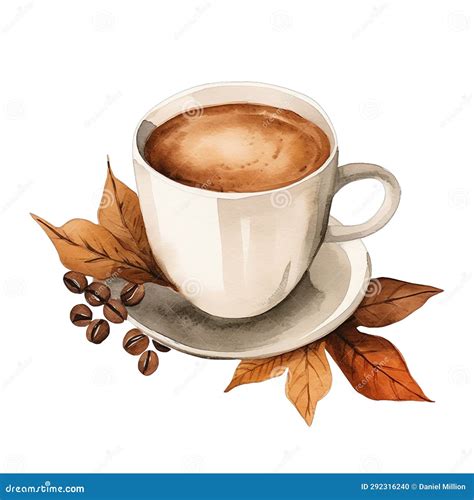 Cute Watercolor Warm Cozy Fall Autumn Coffee Illustration Stock