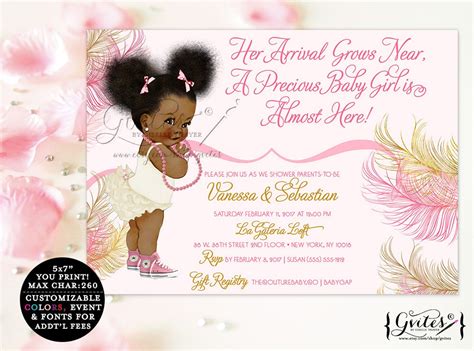 African American baby girl baby shower invitations, pink, rose gold ...