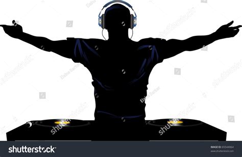 Silhouette Male Dj Wearing Headphones Front Stock Vector 65544064