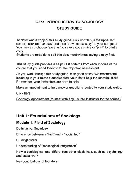 C Introduction To Sociology Study Guide C Introduction To