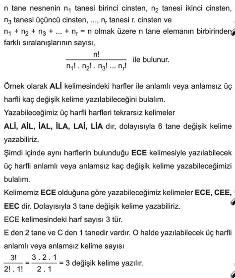 10 Sınıf Tekrarlı Permütasyon konu anlatımı soruları çözümleri örnekler