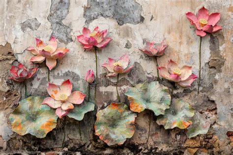 The Lotus Flower And Leaf Scene Depicted In This Stucco Molding