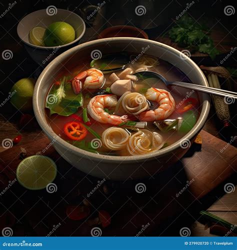 Tom Yam Kung Spicy Thai Soup With Shrimp Seafood Coconut Milk And