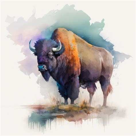 Premium Ai Image Painting Of A Bison Standing In A Field With