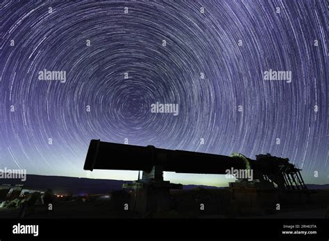 View Of Star Trails And Perseid Meteors Over An Old Quarry Oven In