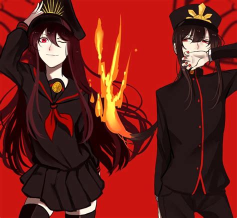 Two Anime Characters Dressed In Black And Red