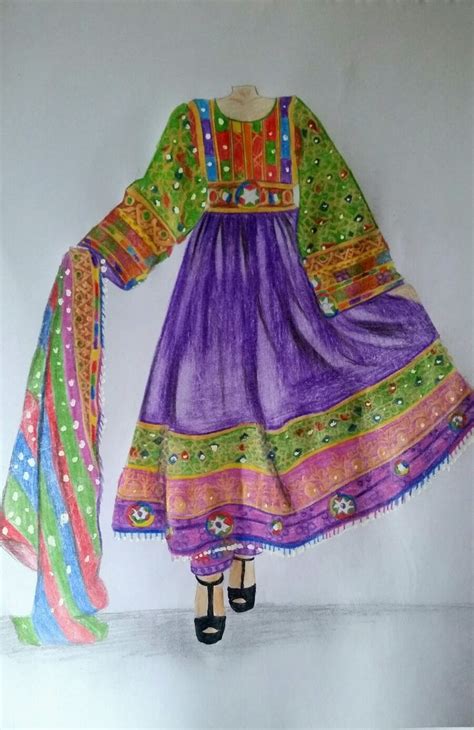 Afghan Dress Drawing Disegno Abiti Abiti Arte Fiori Pressati