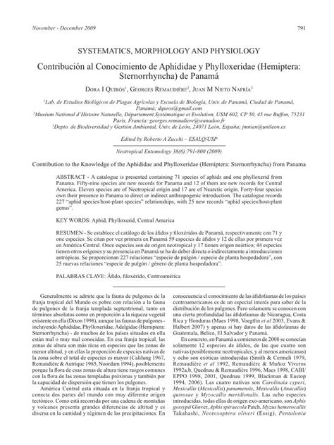 Contribuci N Al Conocimiento De Aphididae Y Phylloxeridae Hemiptera