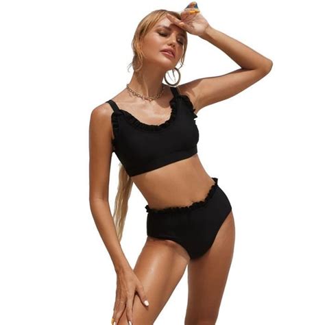 Ensemble Pièces Bikini Femme Noir avec Laçage et Volants Marque Inconnue Noir Cdiscount