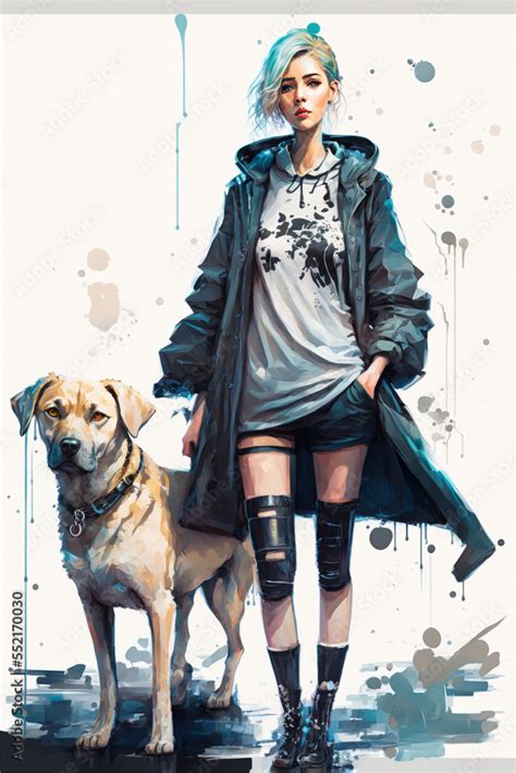 anime girl with dog Stock Illustration | Adobe Stock