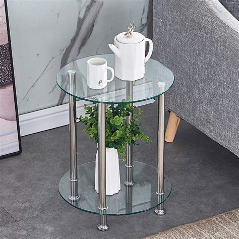 End Table Round Glass Side Table 2 Tier End Table With Storage Shelf For Sofa End