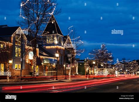 Main Street Shops Decorated With Christmas Lights Estes Park Colorado