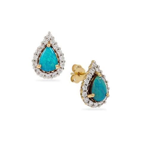 Crystal Opal On Ironstone White Zircon K Gold Earrings Gemporia