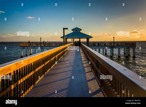 Evening Light On The Fishing Pier In Fort Myers Beach Florida Stock