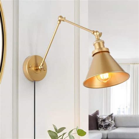 Lnc Brass Swing Arm Wall Lamp Modern Gold Linear 1 Light Hardwired Plug In Table Industrial Wall