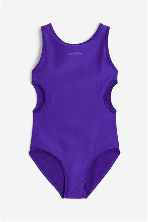 Traje De Baño Con Aberturas Cuello Redondo Sin Mangas Morado