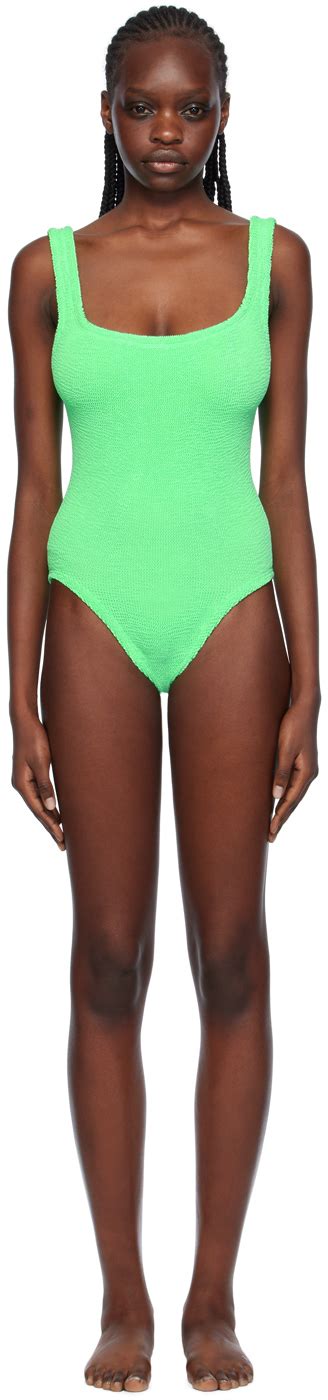 Hunza G Square Neck High Cut One Piece Swimsuit In Green Lt Modesens