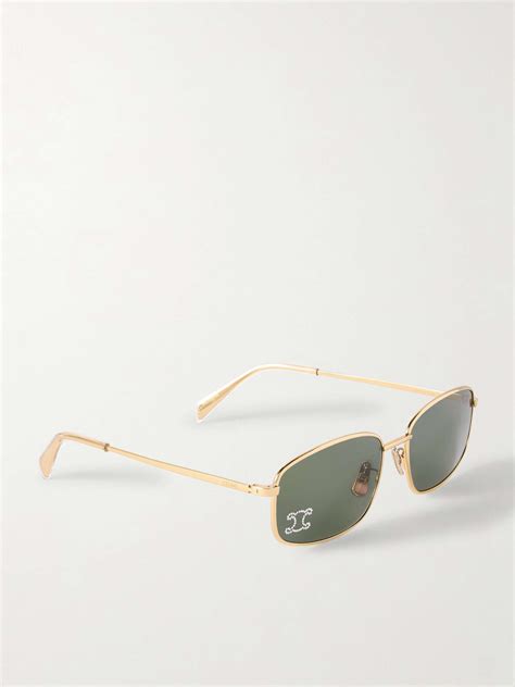 Celine Eyewear Triomphe Crystal Embellished Square Frame Gold Tone Sunglasses Net A Porter