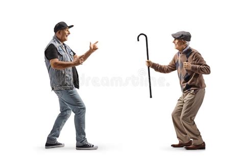 Full Length Profile Shot Of A Cool Mature Man Dancing With An Elderly