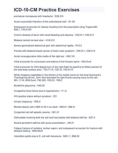ICD 10 CM Practice Exercises Browsegrades