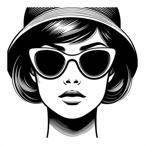 Vintage Retro Woman Wearing Sunglasses Line Art Comic Black And White 07 42975265 Vector Art At