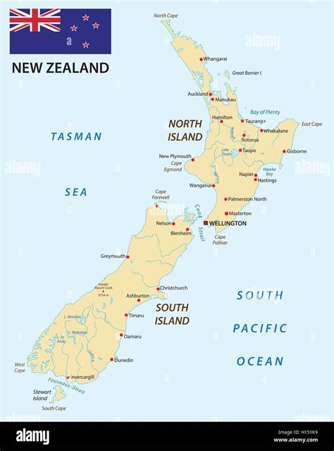 New Zealand Map With Flag Stock Vector Image And Art Alamy