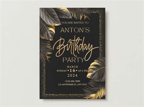 Luxury Black Gold Birthday Party Invitation Personalized Etsy