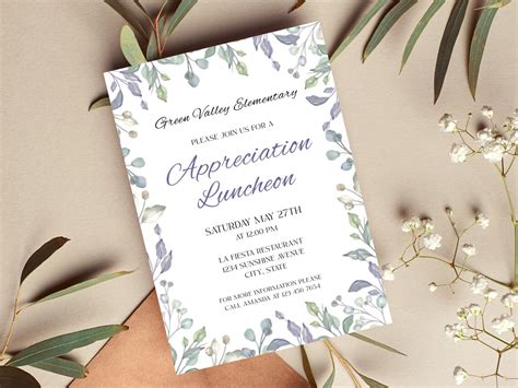 Appreciation Luncheon Invitation Template, Grateful Teacher Invitation ...