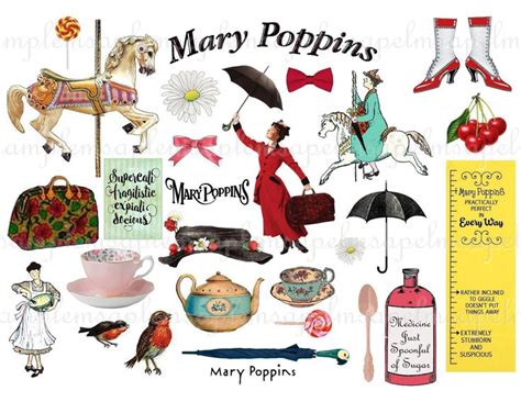 Mary Poppins Clip Art Digital Collage Sheet Mary Poppins Printable Mary