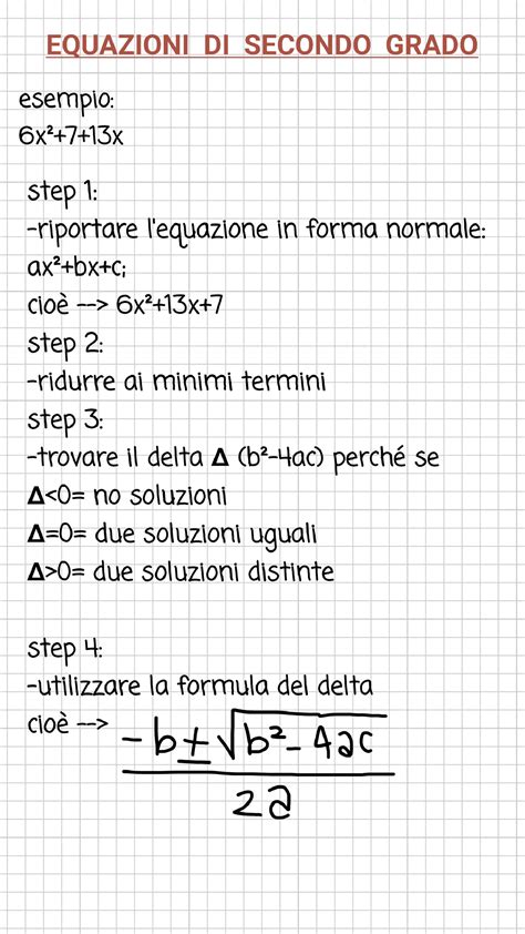 Equazioni Di Secondo Grado Schemi E Mappe Concettuali Di Matematica Docsity