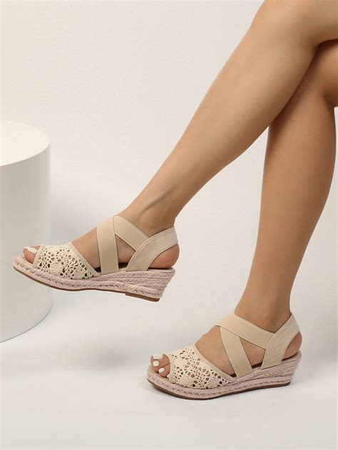 Hollow Out Criss Cross Espadrille Sole Ankle Strap Wedge Sandals