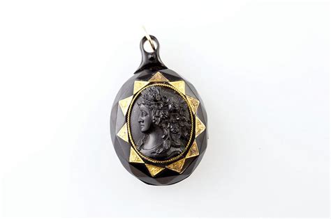 Victorian French Jet Cameo Locket With Classical Portrait Pendants