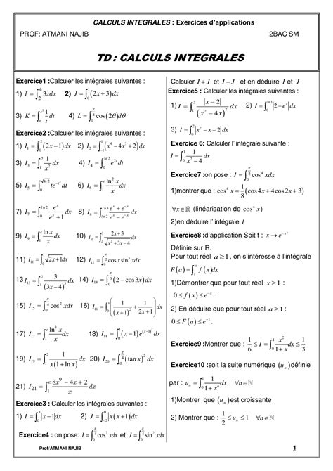 Calcul intégral Série d exercices 1 AlloSchool